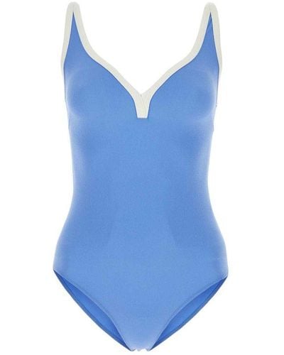 Lisa Marie Fernandez Maria Contrast-trim V-neck Swimsuit - Blue