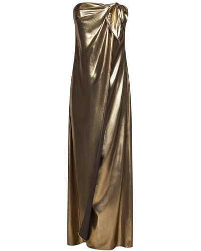 Ralph Lauren Collection Brigitta Foiled Front-tied Strapless Gown - Natural