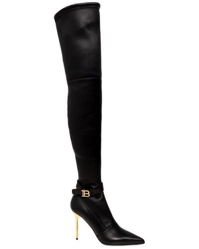 Balmain Thigh-high Pointed Toe Boots - Black