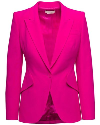 Alexander McQueen Fuchsia Single-breasted Jacket With Peaked Revers In Viscose Blend - Pink