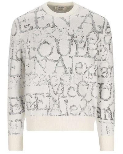 Alexander McQueen Monogram Printed Crewneck Sweater - White