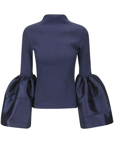 Marques'Almeida Puff Sleeved Mock Neck Sweater - Blue