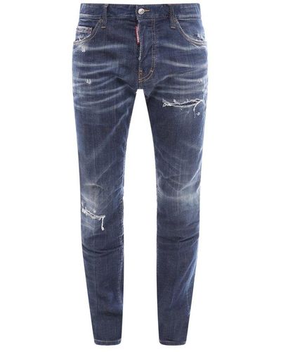 DSquared² Logo-patch Distressed Jeans - Blue