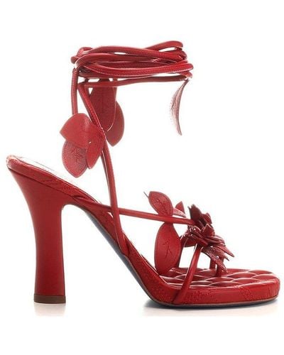Burberry Ivy Flora Strap Detailed Heeled Sandals - Red
