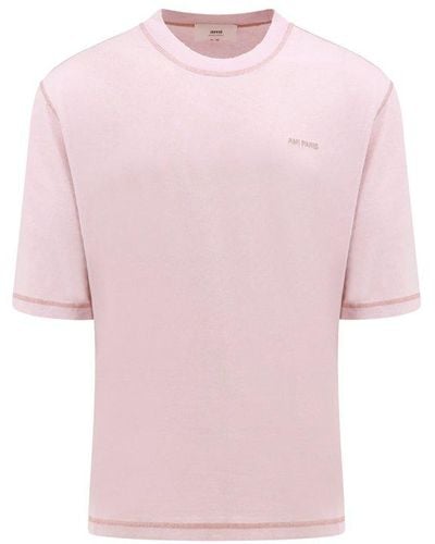 Ami Paris Paris Logo-embroidered Crewneck T-shirt - Pink
