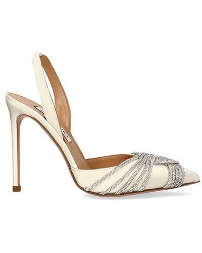 Aquazzura Gatsby Embellished Slingback Satin Court Shoes - Metallic