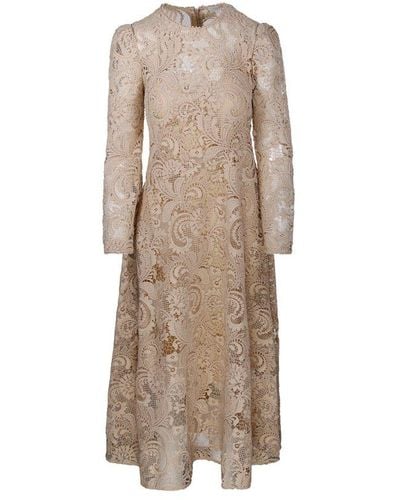 Zimmermann Waverly Long-sleeved Midi Lace Dress - Natural