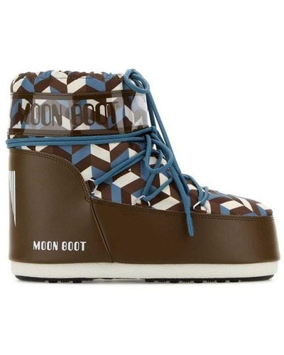 Moon Boot Icon Geometric Printed Lace-up Boots - Brown