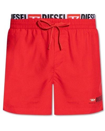 DIESEL Bmbx-visper-41 Logo Printed Drawstring Swim Shorts - Red