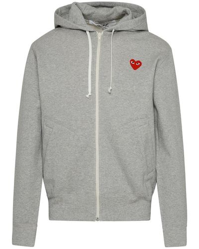 COMME DES GARÇONS PLAY Heart Logo Embroidered Zip-up Hoodie - Gray