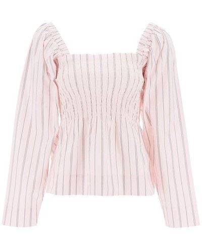 Ganni Striped Long-sleeved Top - Pink