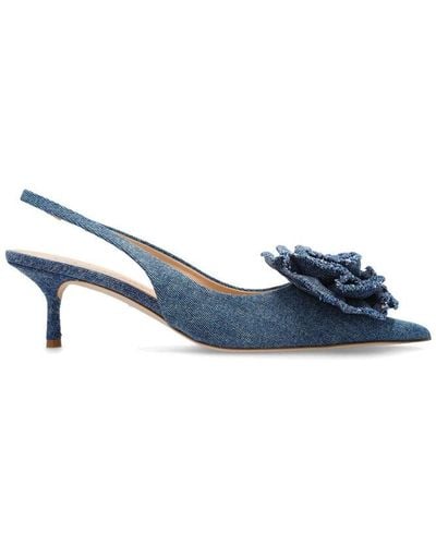 Blumarine Tea Rose-detailed Slingback Denim Court Shoes - Blue