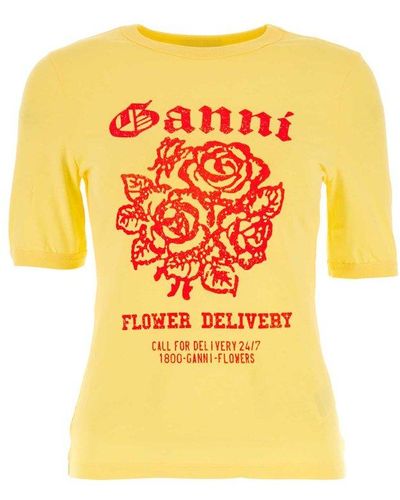 Ganni Graphic Printed Crewneck T-shirt - Yellow
