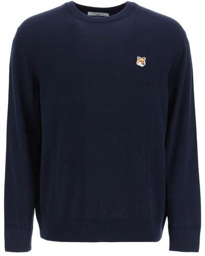 Maison Kitsuné Fox Head Patch Long-sleeved Sweater - Blue
