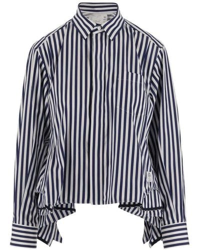 Sacai Cotton Shirt With Striped Pattern - Black