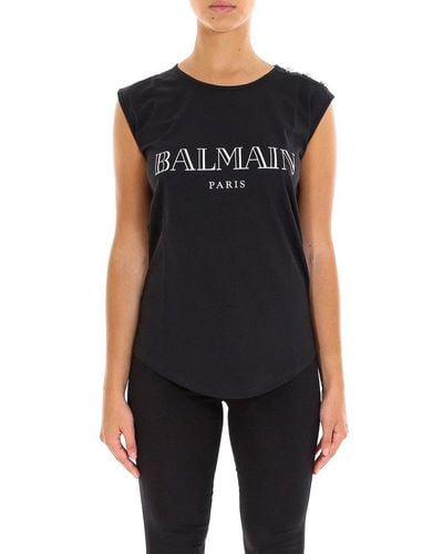 Balmain Logo Printed T-shirt - Black