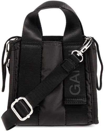 Ganni Shoulder Bag With Logo, - Black