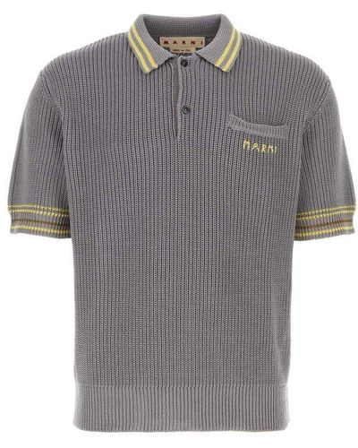 Marni Logo Embroidered Short Sleeved Knitted Polo Shirt - Grey