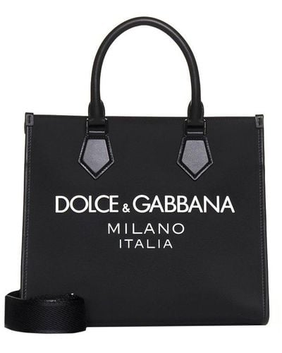 Dolce & Gabbana Logo Leather Small Tote Bag - Black