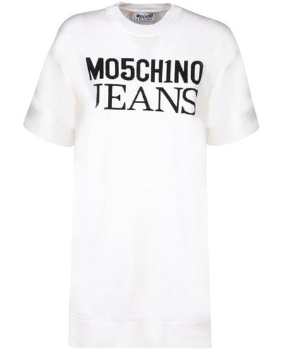Moschino Jeans Logo Printed Crewneck T-shirt Dress - White