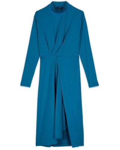 Atlein Gathered Front A-line Midi Dress - Blue