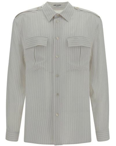 Saint Laurent Striped Long-sleeved Shirt - Grey