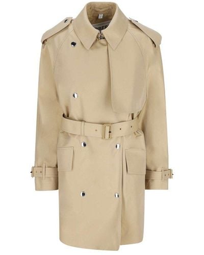 Burberry Belted Gabardine Trench Coat - Natural