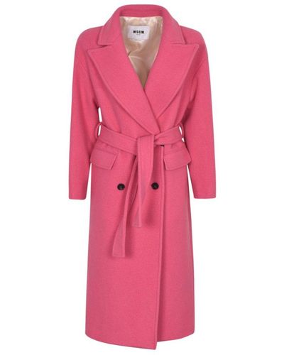 MSGM Belted Waist Double-breasted Coat - Pink