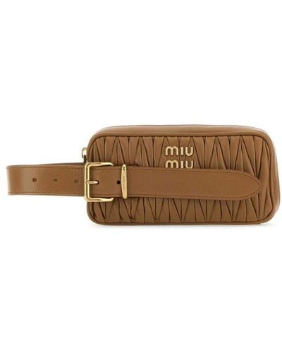 Miu Miu Logo-lettering Zipped Clutch Bag - Brown