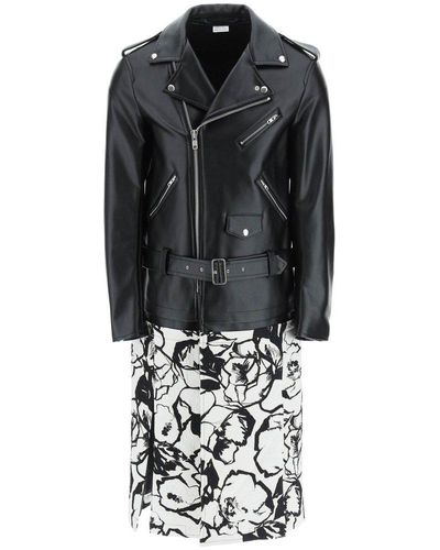 Comme des Garçons Floral Pattern Hem Leather Jacket - Black