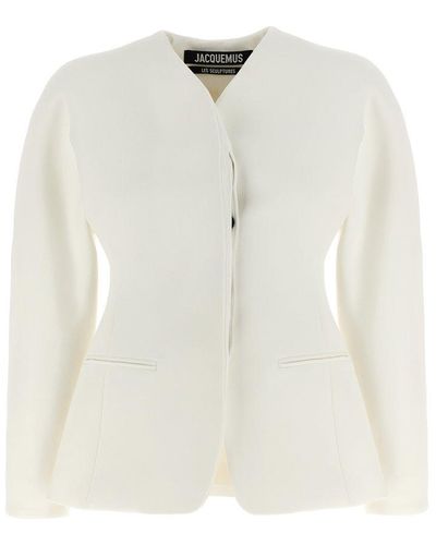 Jacquemus Collarless Fitted Jacket - White