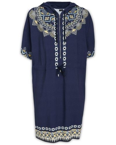 Etro Embroidered Drawstring Hooded Dress - Blue