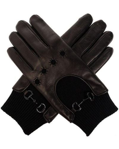 Gucci Leather Gloves With Horsebit - Black