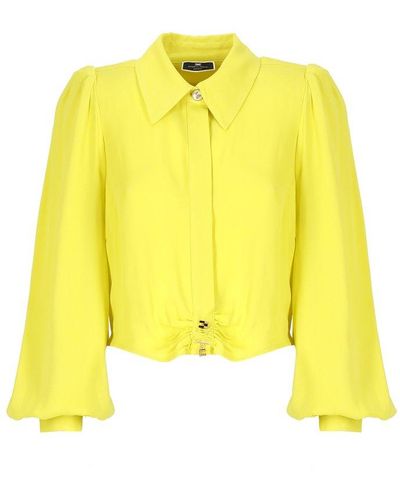 Elisabetta Franchi Puff-sleeved Cropped Shirt - Yellow