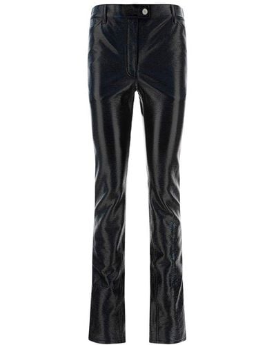 Courreges Logo Embossed Faux-leather Slim Trousers - Blue