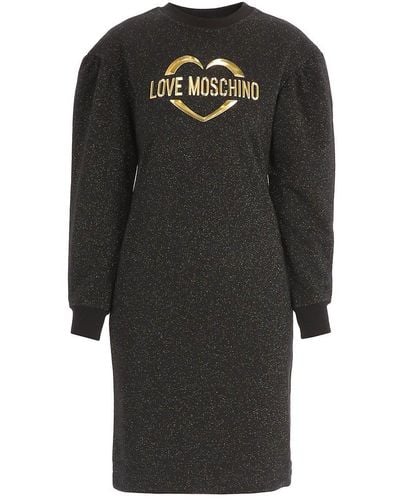 Love Moschino Logo Detailed Puff Sleeved Dress - Black