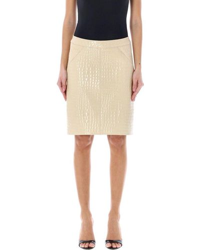 Tom Ford High-waisted Embossed Leather Mini Skirt - Natural