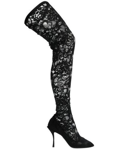 Dolce & Gabbana Lace Thigh High Boots - Black