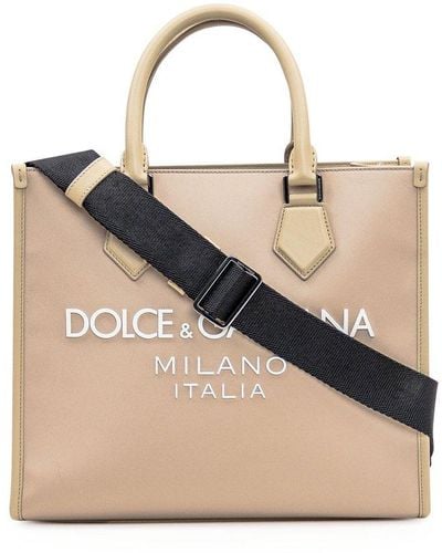 Dolce & Gabbana Logo Printed Top Handle Tote Bag - Natural