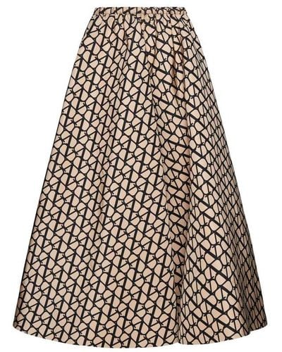 Valentino All-over Printed Pleated Skirt - Natural