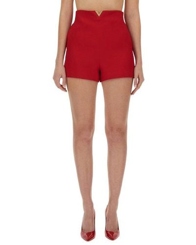 Valentino Crepe Couture Logo Plaque Shorts - Red