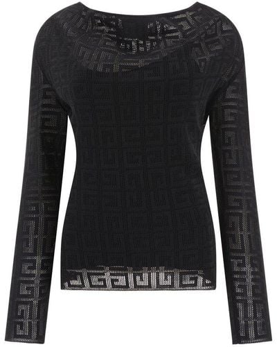 Givenchy 4g Jacquard V-neck Sweater - Black