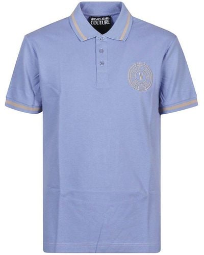 Versace Jeans Couture Logo-embroidered Short-sleeved Polo Shirt - Blue
