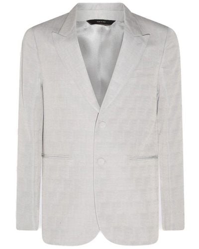 Fendi Logo Jacquard Single-breasted Jacket - Gray