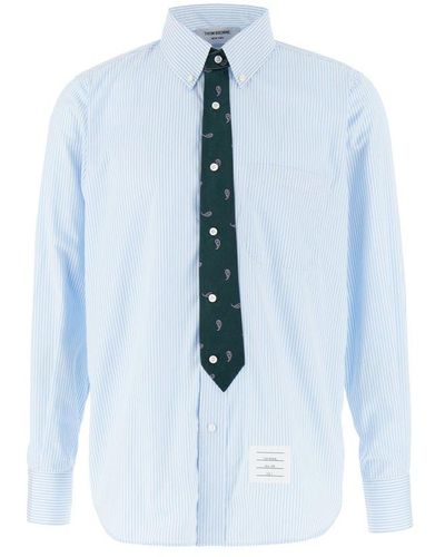 Thom Browne Paisley Jacquard Tie Straight Fit Shirt - Blue