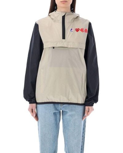 COMME DES GARÇONS PLAY Logo-patch Hooded Pullover Jacket - Grey