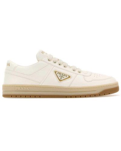 Prada Downtown Leather Trainers - Natural