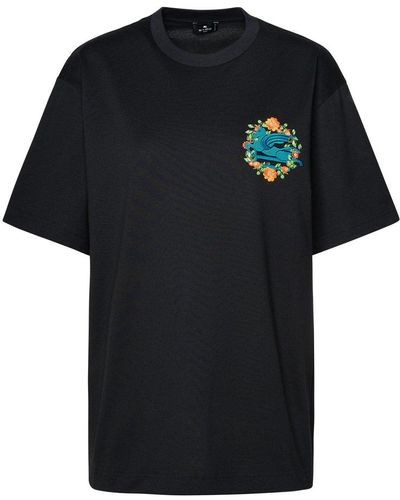Etro Logo Embroidered Oversized T-shirt - Black