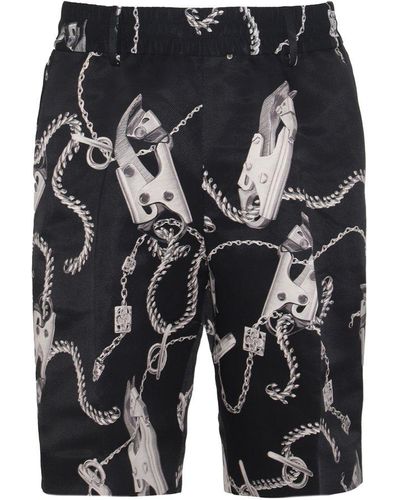 Burberry Chain Link-printed Knee-length Shorts - Black