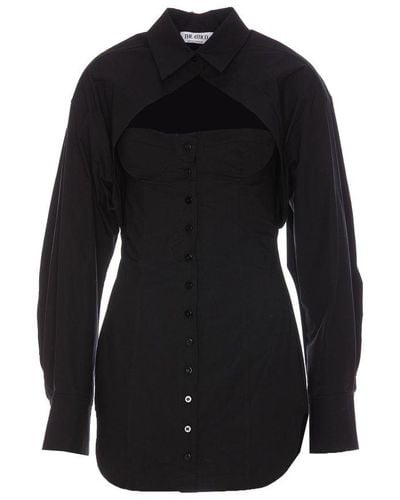 The Attico Cut-out Buttoned Bustier Shirt Dress - Black